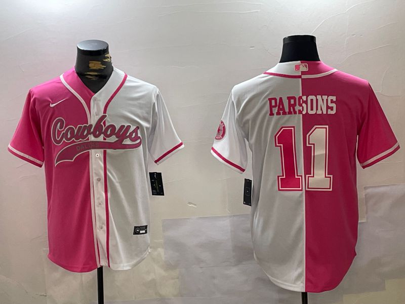 Men Dallas Cowboys #11 Parsons white pink Joint Name 2024 Nike Limited NFL Jersey style 1